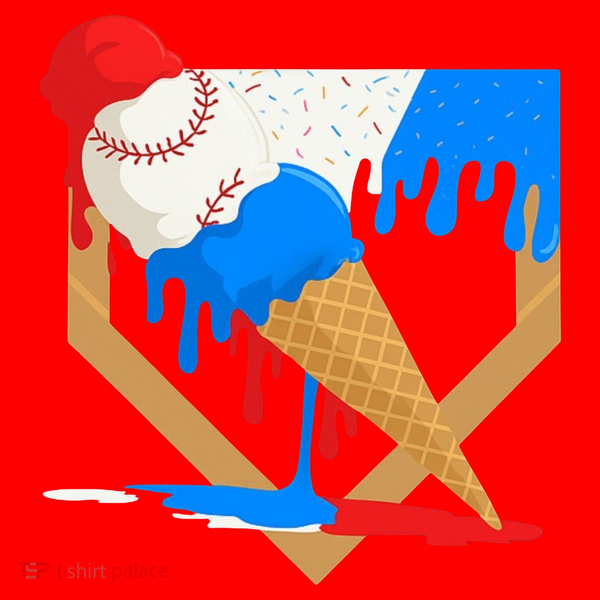 Red White And Blue Baseball Ice Cream Drip Santa Hat
