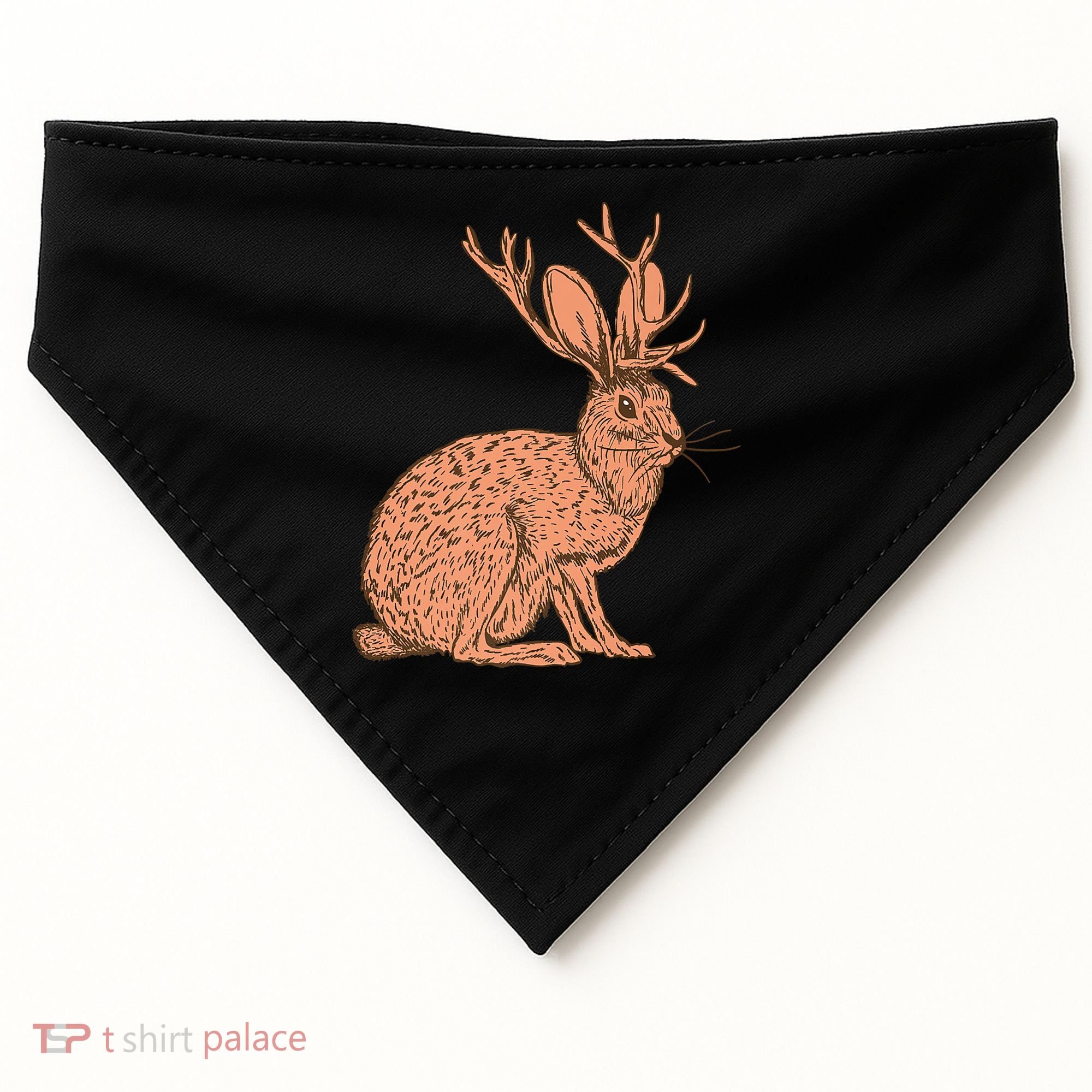 Retro Wild Animal Jackrabbit With Antelope Horns Jackalope USA-Made Doggie Bandana