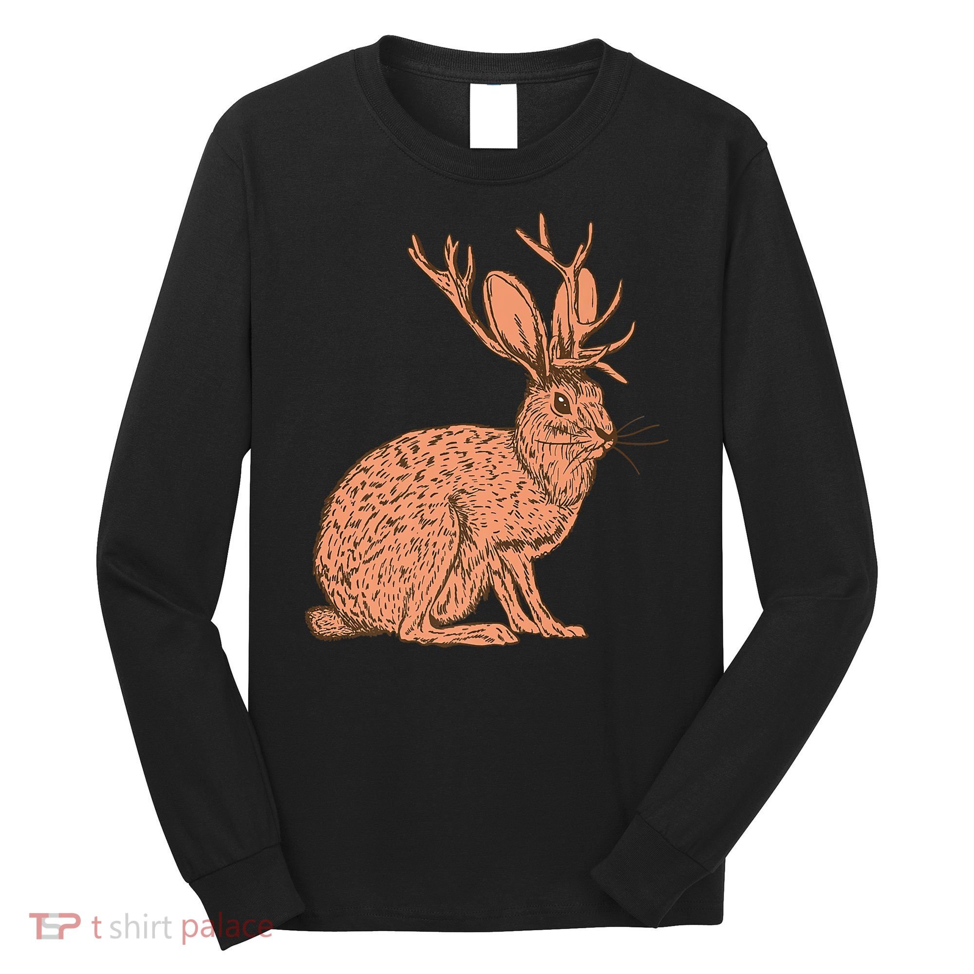 Retro Wild Animal Jackrabbit With Antelope Horns Jackalope Long Sleeve Shirt