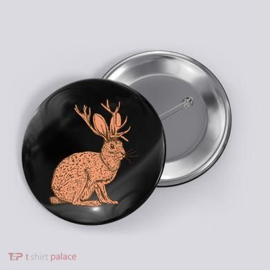 Retro Wild Animal Jackrabbit With Antelope Horns Jackalope Button