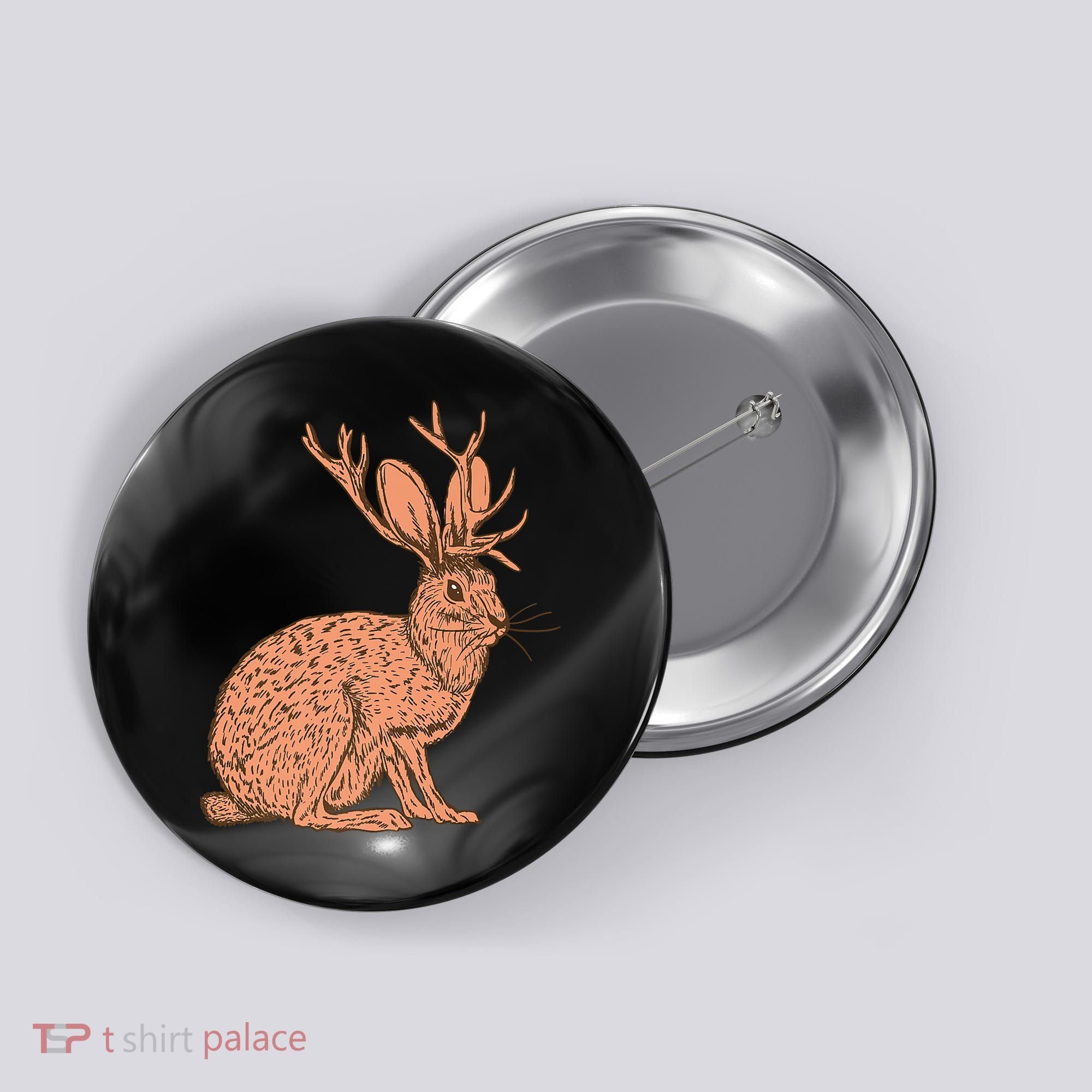 Retro Wild Animal Jackrabbit With Antelope Horns Jackalope Button