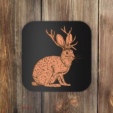 Retro Wild Animal Jackrabbit With Antelope Horns Jackalope Coaster