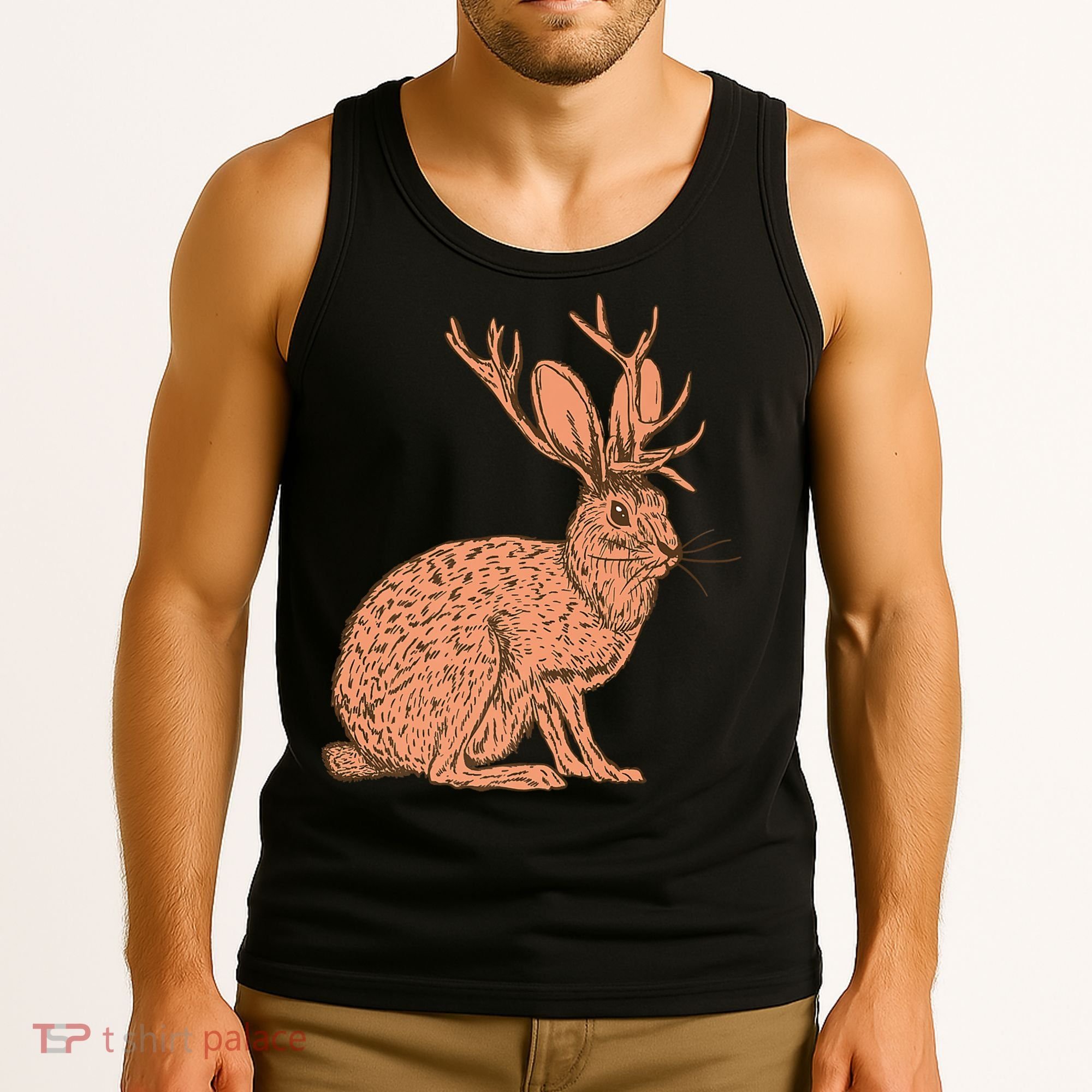 Retro Wild Animal Jackrabbit With Antelope Horns Jackalope Tank Top