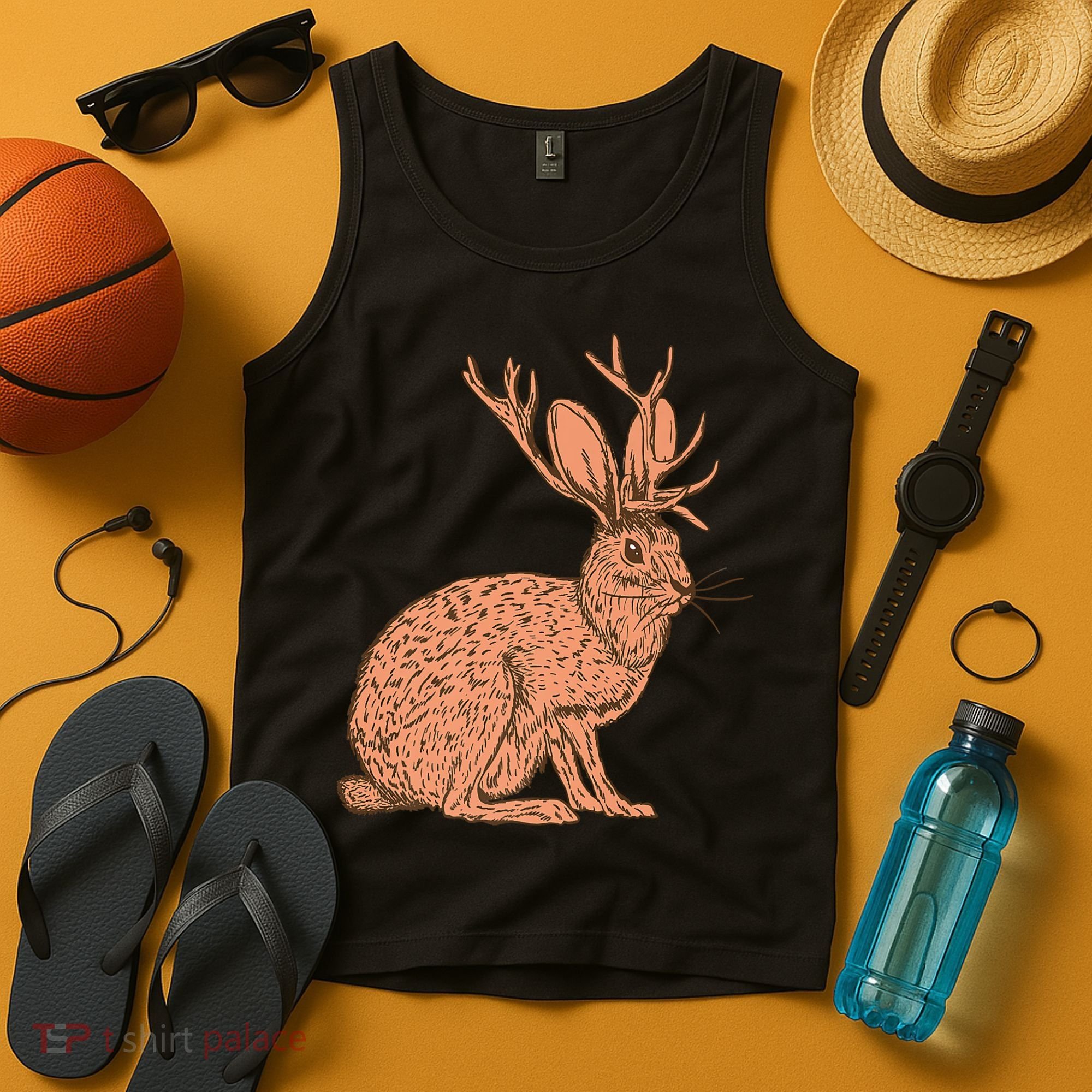 Retro Wild Animal Jackrabbit With Antelope Horns Jackalope Tank Top