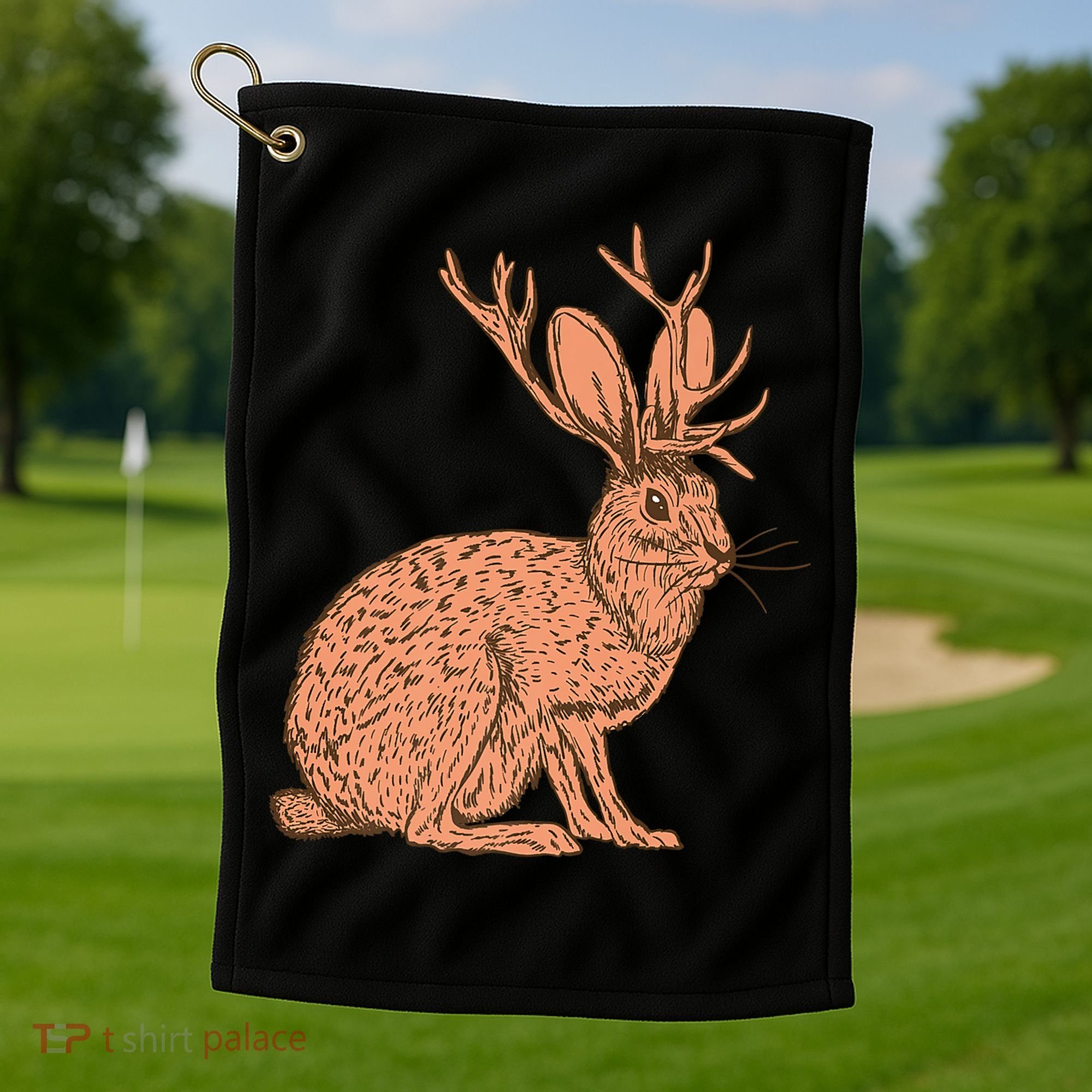 Retro Wild Animal Jackrabbit With Antelope Horns Jackalope Golf Towel