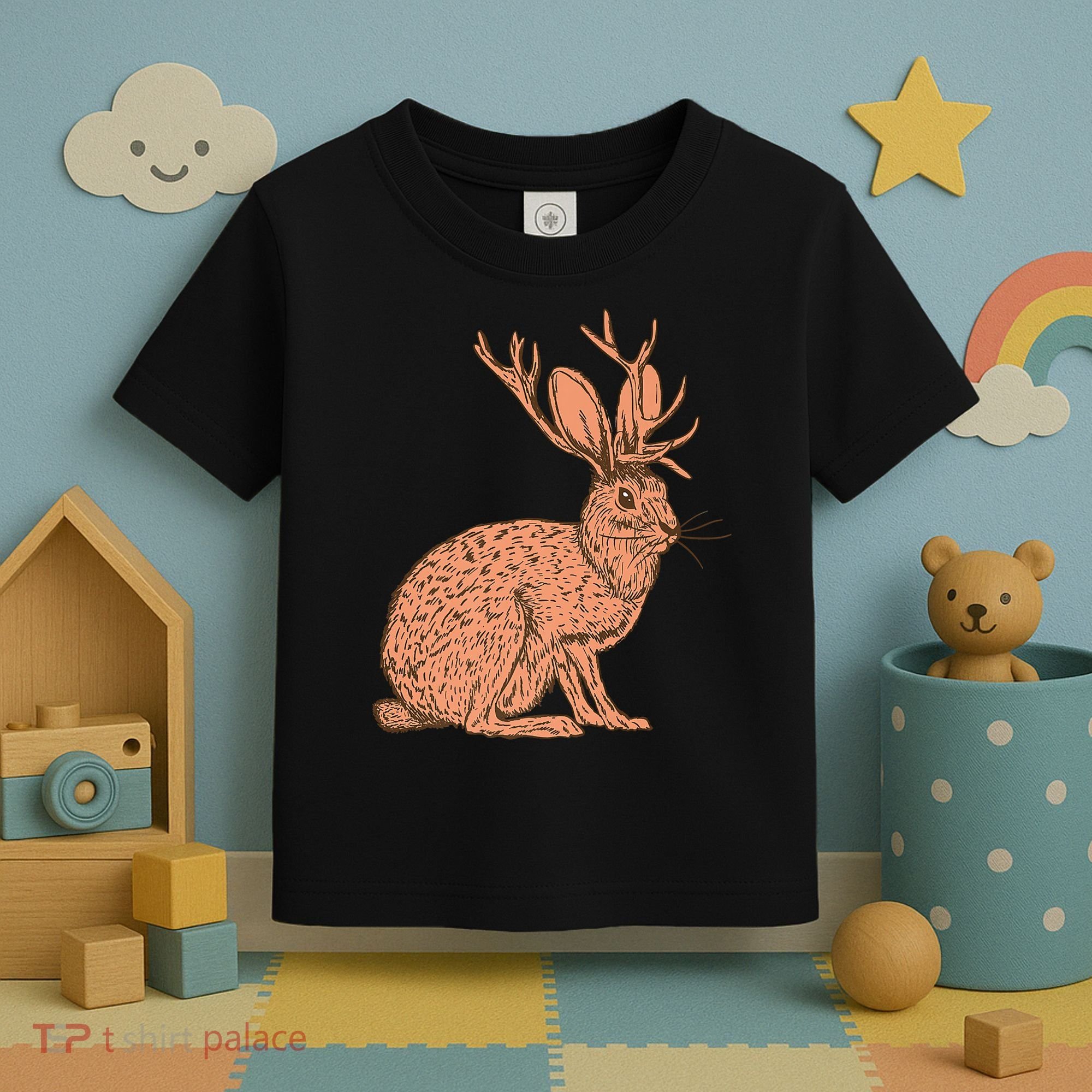 Retro Wild Animal Jackrabbit With Antelope Horns Jackalope Toddler T-Shirt