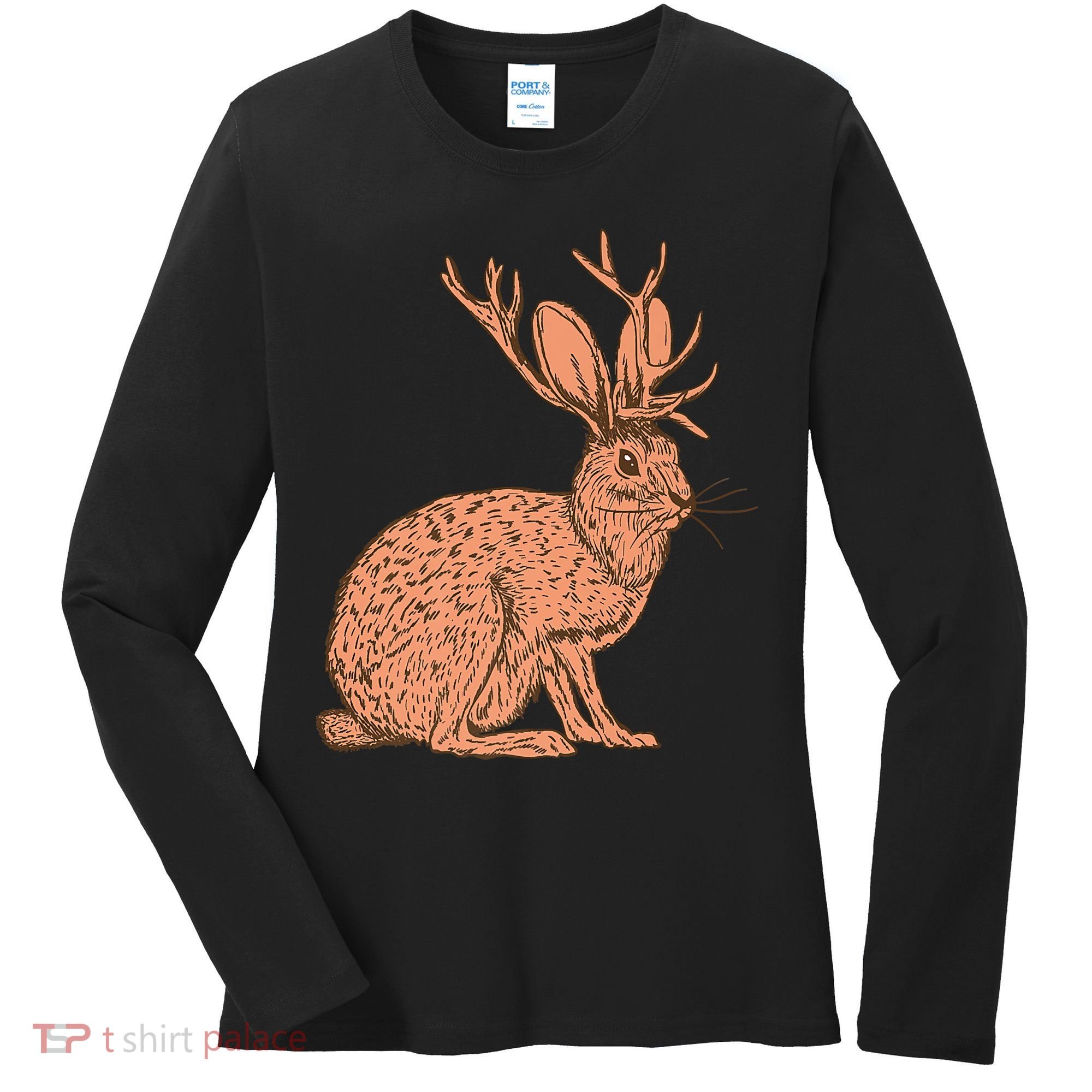 Retro Wild Animal Jackrabbit With Antelope Horns Jackalope Women's Long Sleeve Shirt