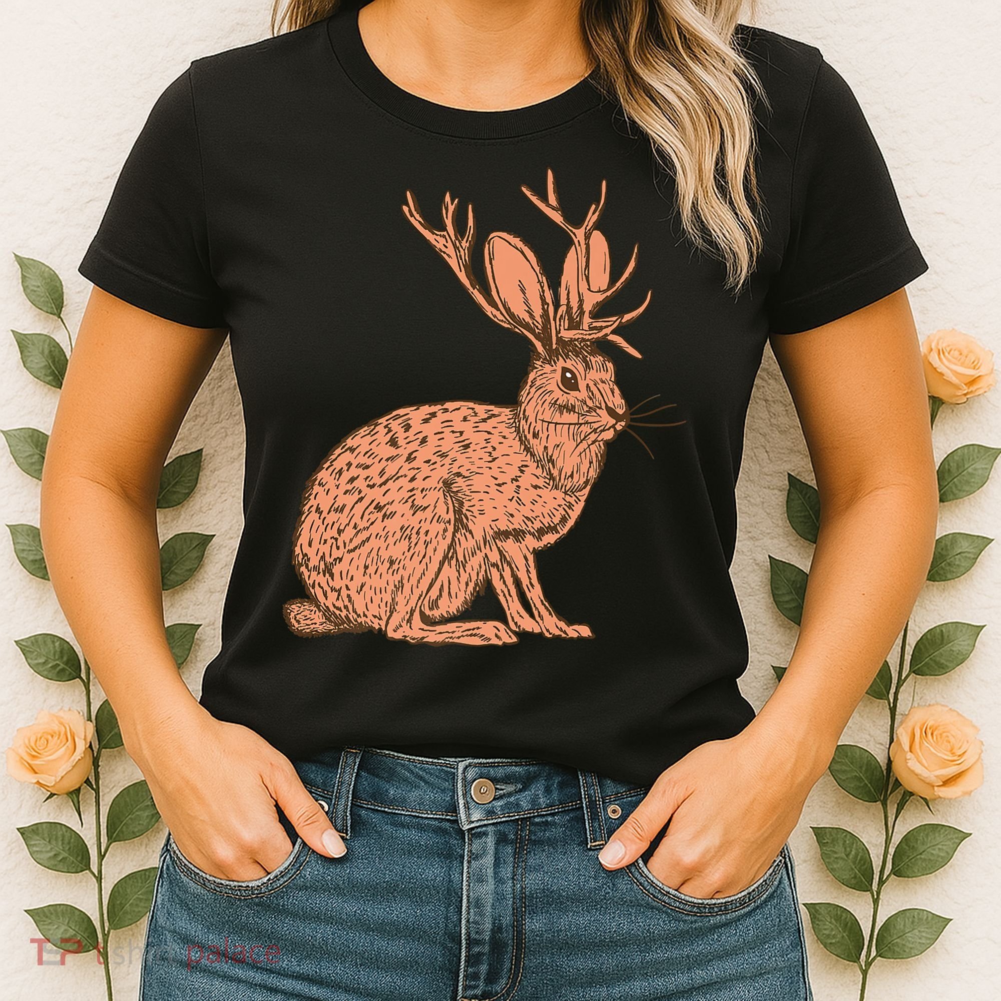Retro Wild Animal Jackrabbit With Antelope Horns Jackalope Women's T-Shirt