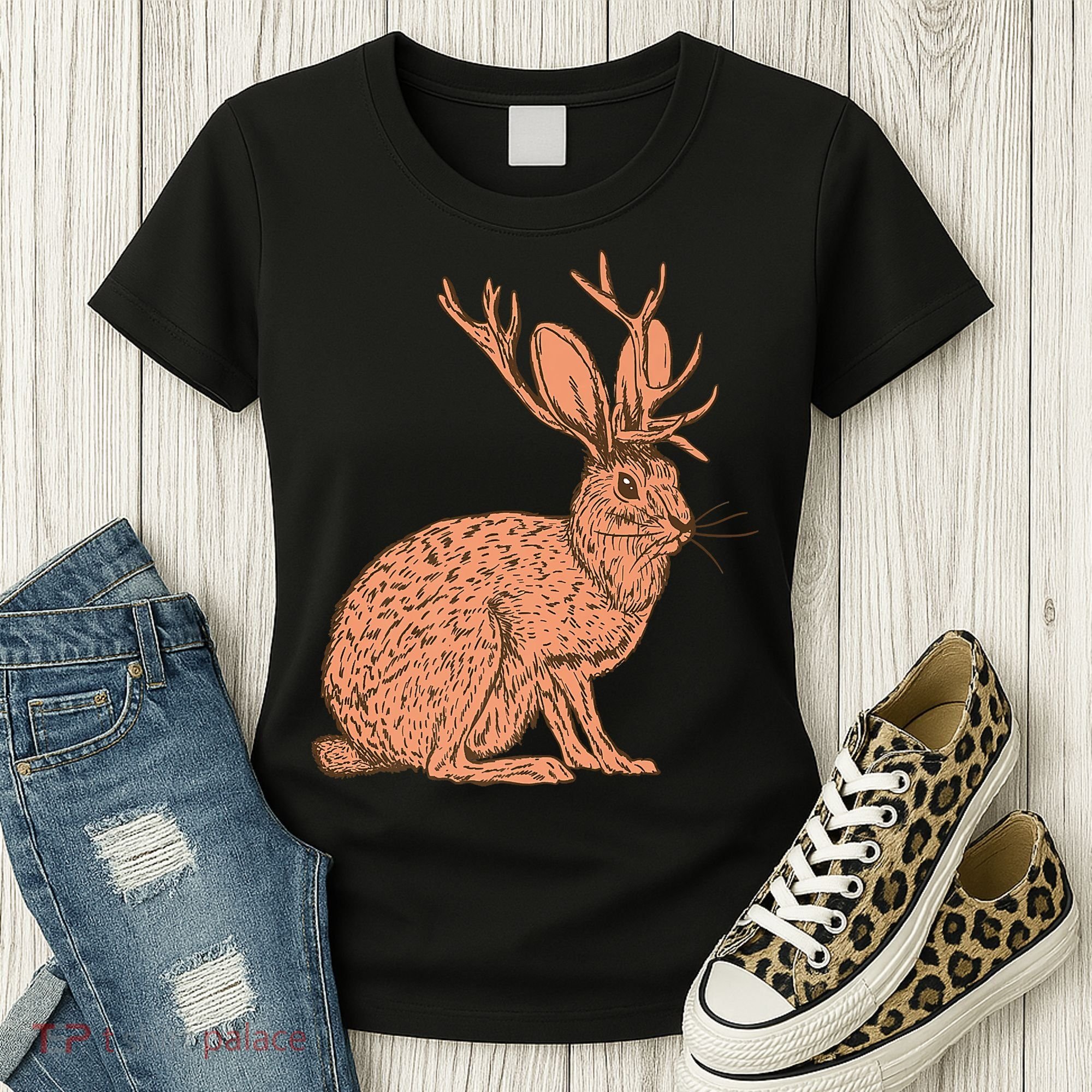 Retro Wild Animal Jackrabbit With Antelope Horns Jackalope Women's T-Shirt