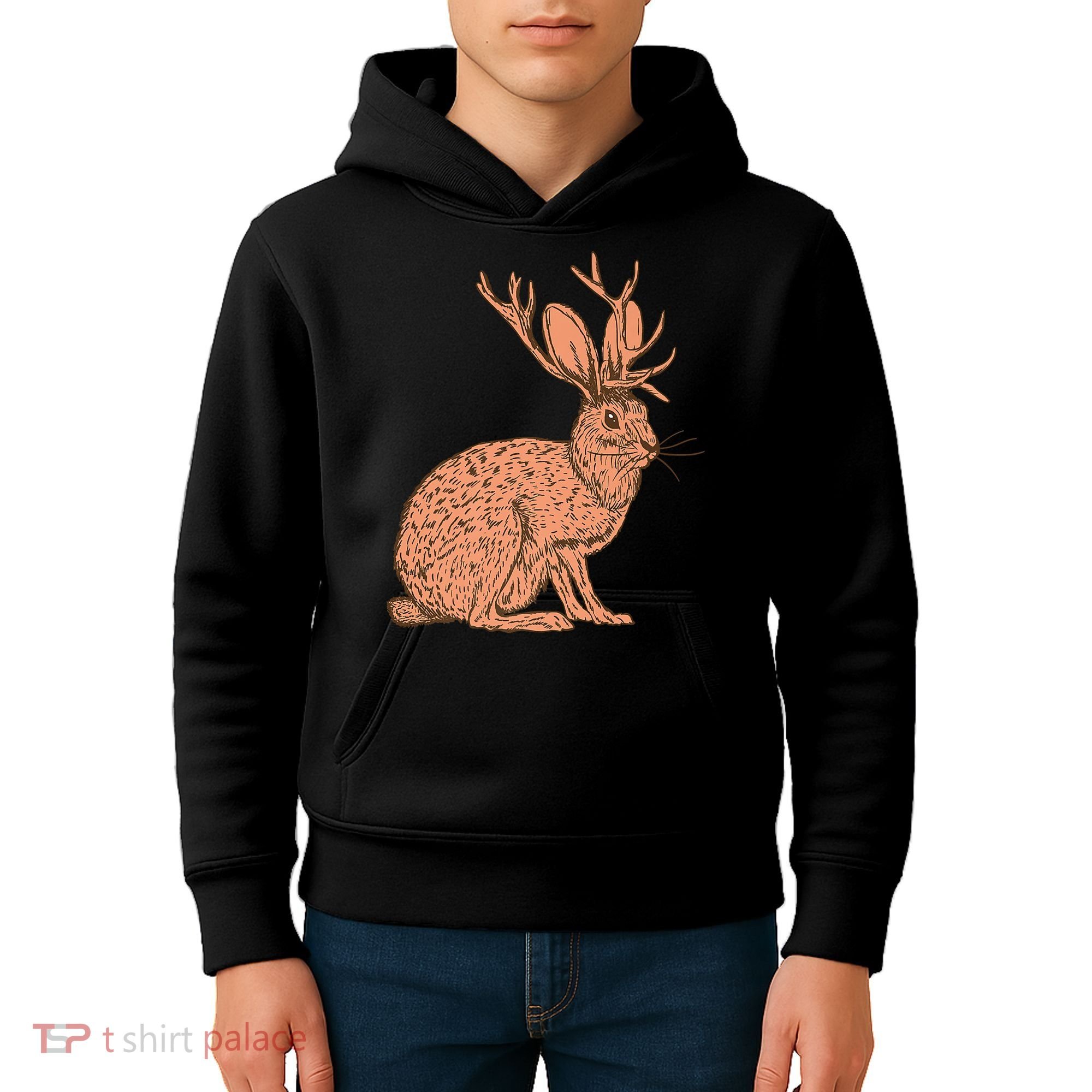 Retro Wild Animal Jackrabbit With Antelope Horns Jackalope Kids Hoodie