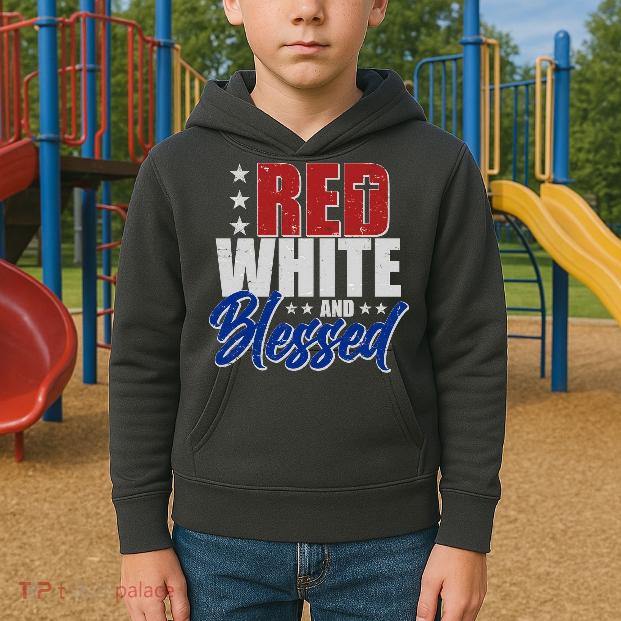 Red White And Blessed Kids Hoodie