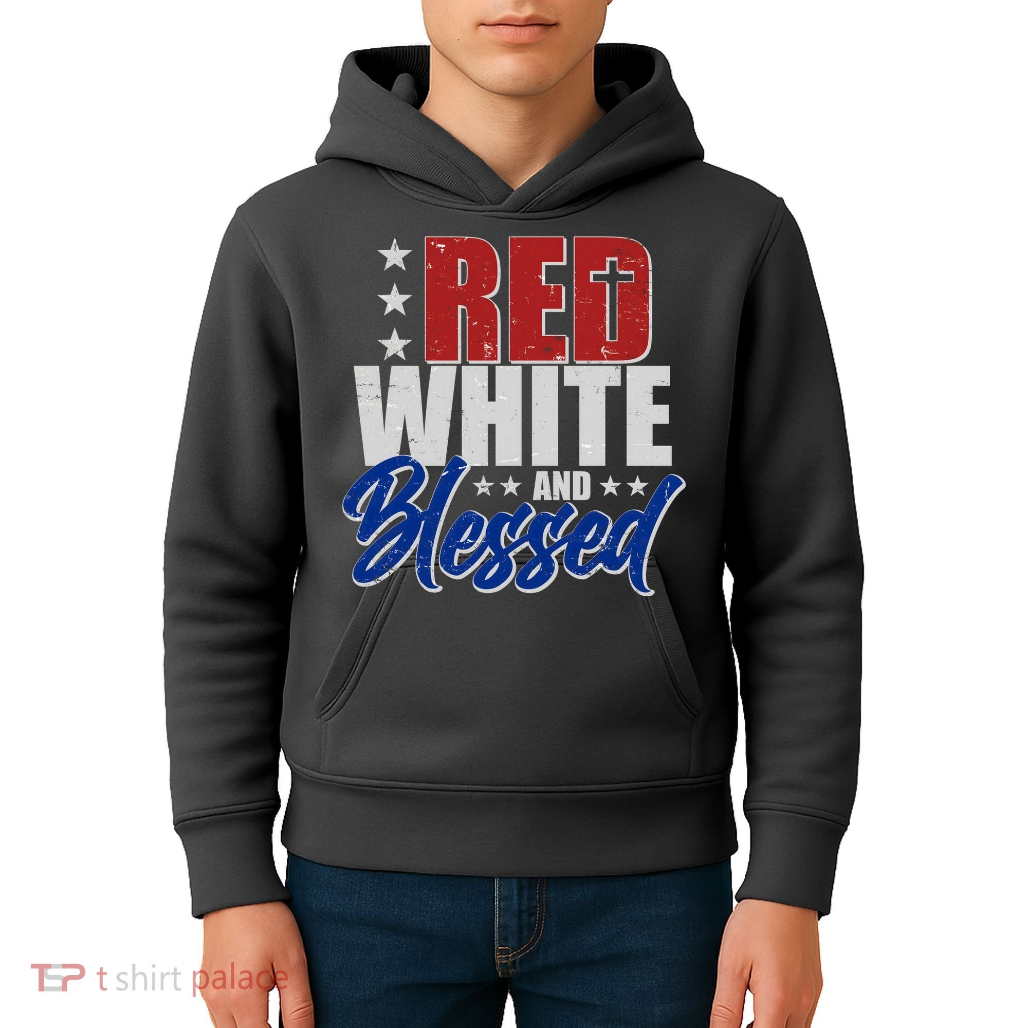 Red White And Blessed Kids Hoodie