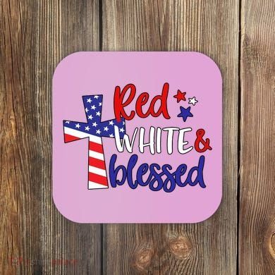 Red White And Blessed Usa Cross Celebration Coaster