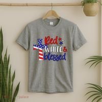 Red White And Blessed Usa Cross Celebration T-Shirt thumb 2