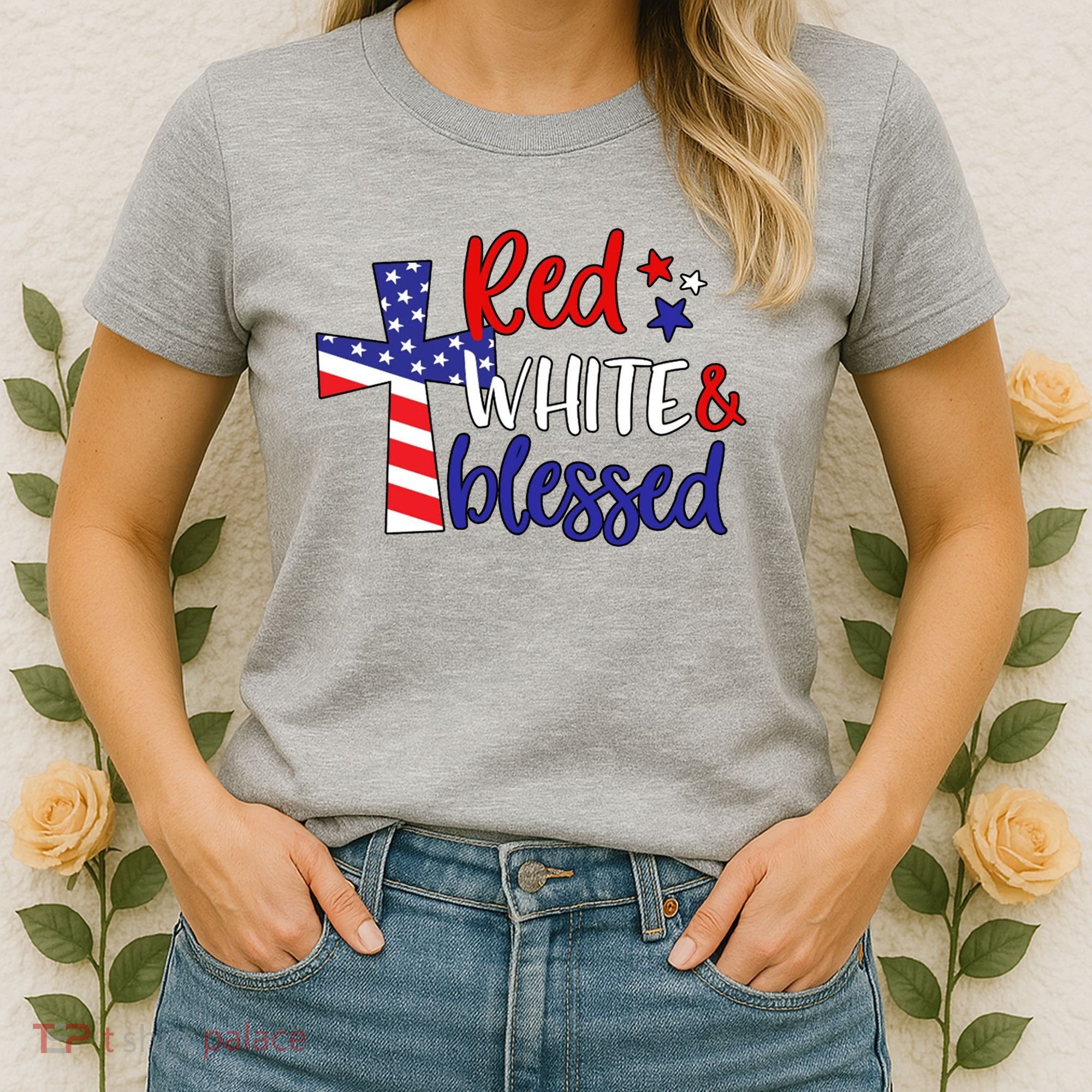Red White And Blessed Usa Cross Celebration Women's T-Shirt