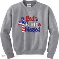Red White And Blessed Usa Cross Celebration Kids Sweatshirt thumb 0