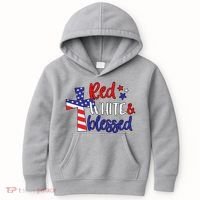 Red White And Blessed Usa Cross Celebration Kids Hoodie thumb 0
