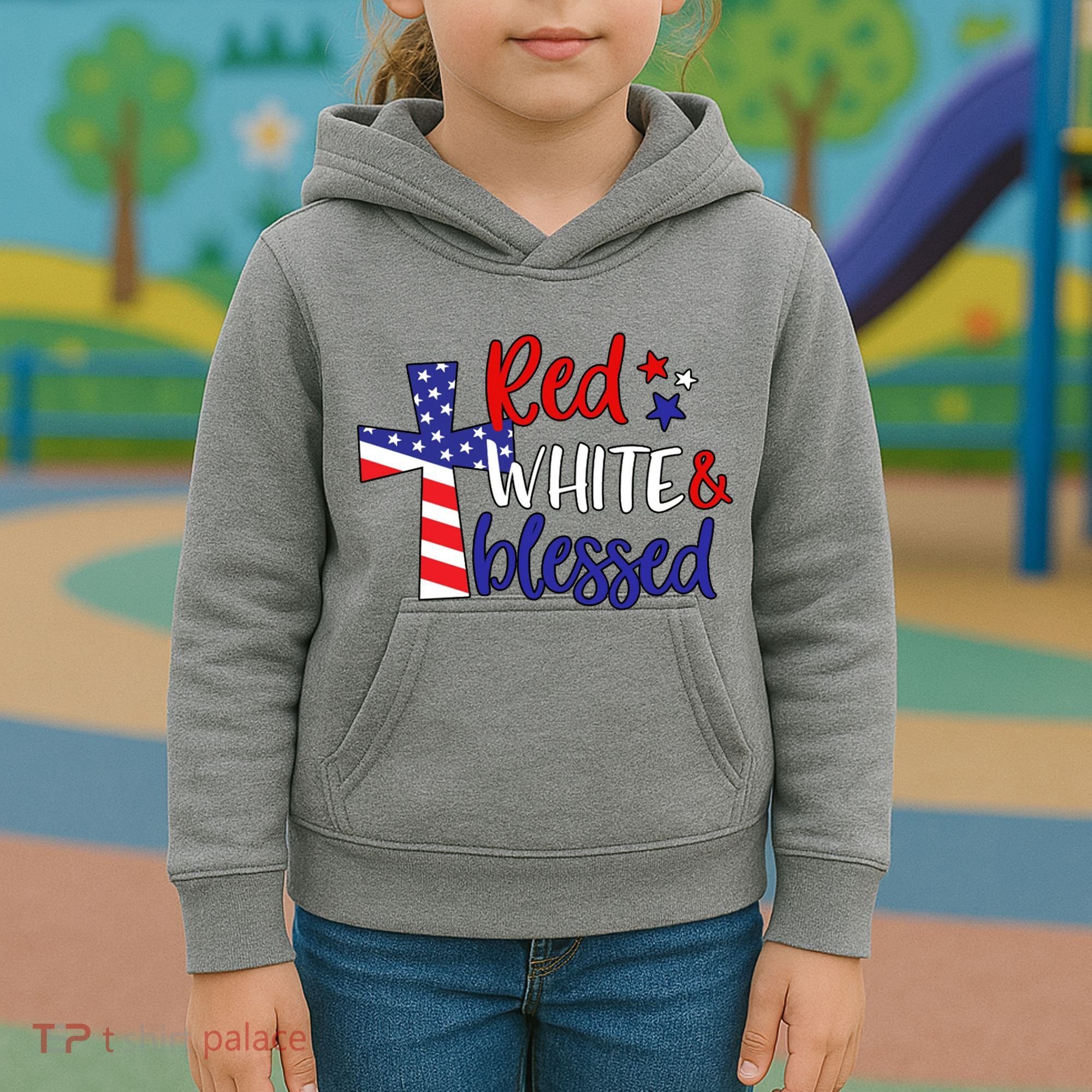Red White And Blessed Usa Cross Celebration Kids Hoodie