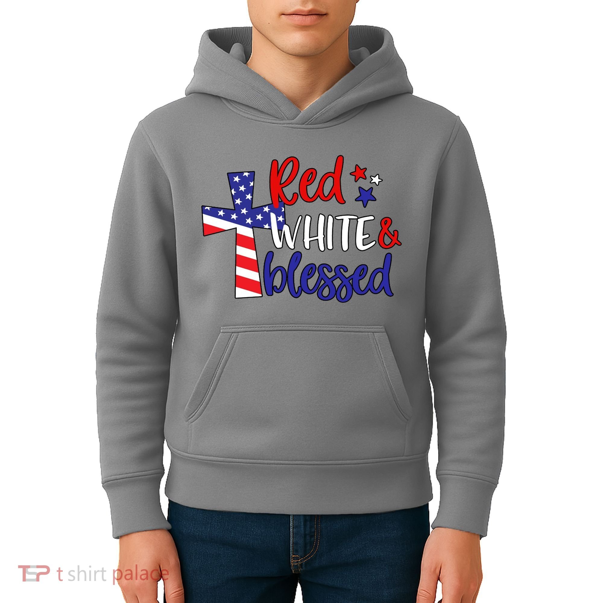 Red White And Blessed Usa Cross Celebration Kids Hoodie