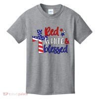 Red White And Blessed Usa Cross Celebration Kids T-Shirt thumb 0