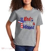 Red White And Blessed Usa Cross Celebration Kids T-Shirt thumb 2