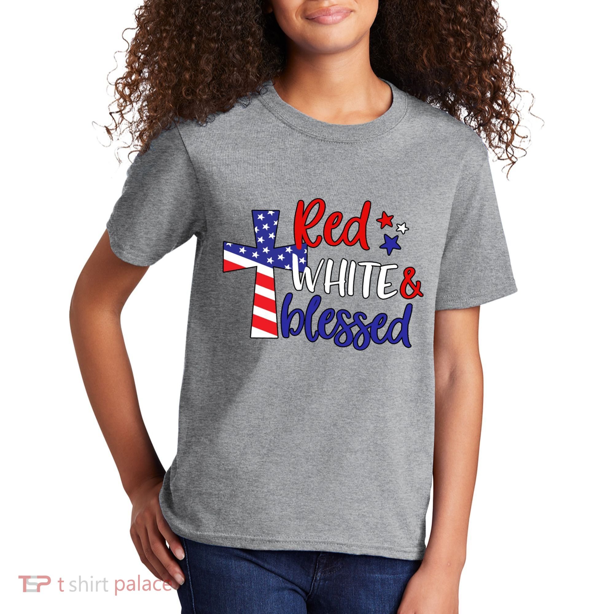 Red White And Blessed Usa Cross Celebration Kids T-Shirt