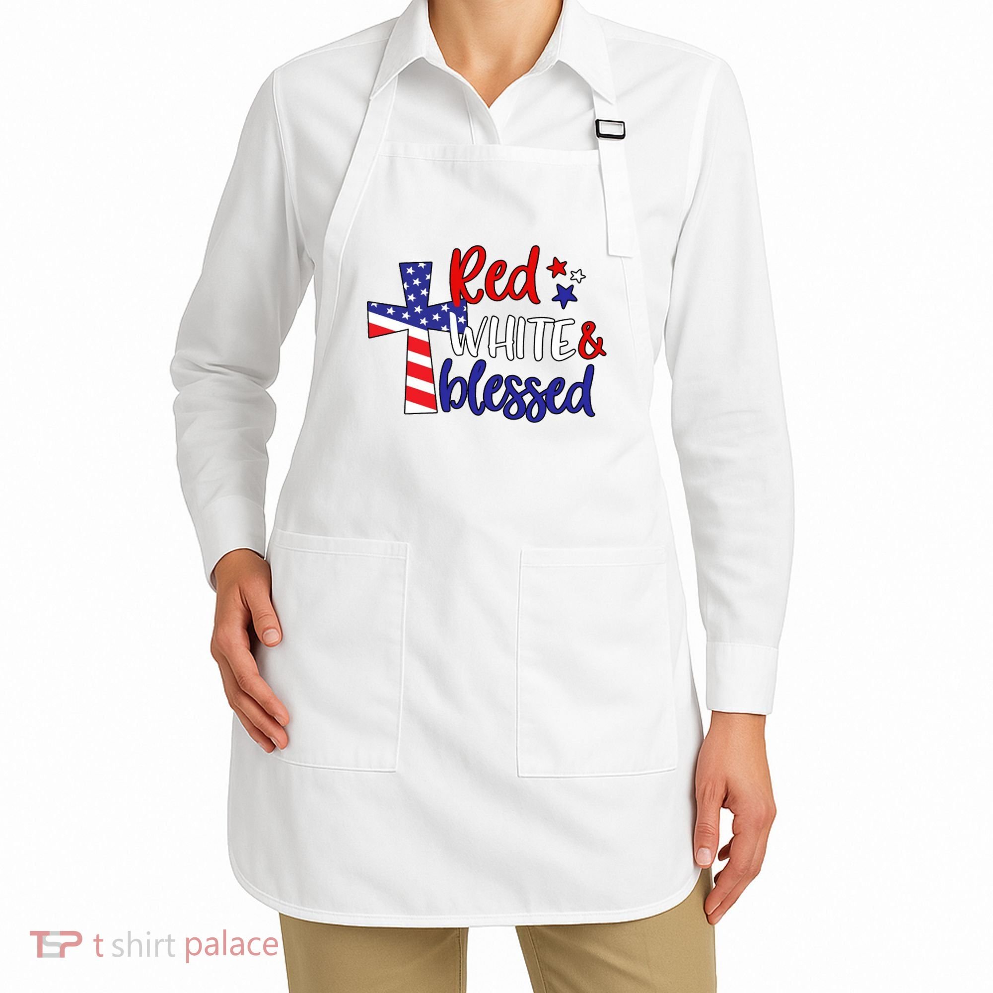 Red White And Blessed Usa Cross Celebration Apron