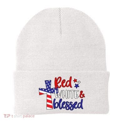 Red White And Blessed Usa Cross Celebration Beanie
