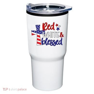 Red White And Blessed Usa Cross Celebration Tumbler