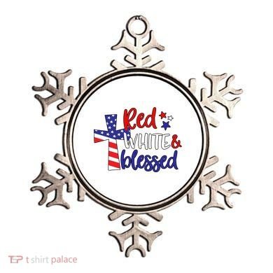 Red White And Blessed Usa Cross Celebration Ornament