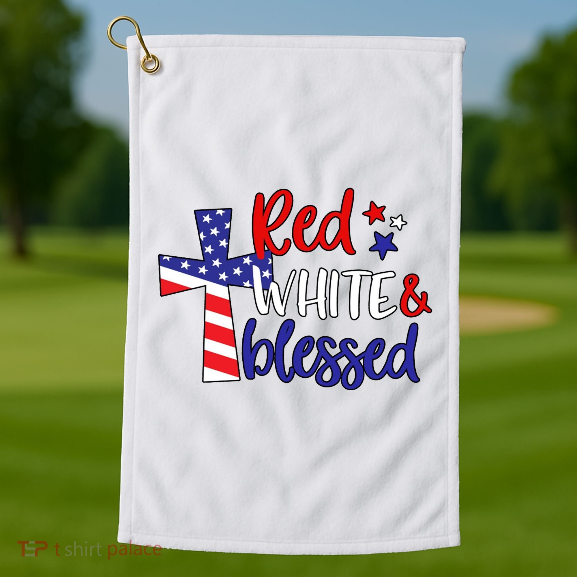 Red White And Blessed Usa Cross Celebration Golf Towel
