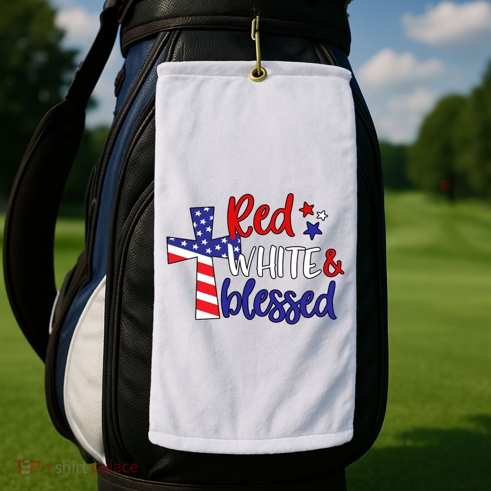 Red White And Blessed Usa Cross Celebration Golf Towel