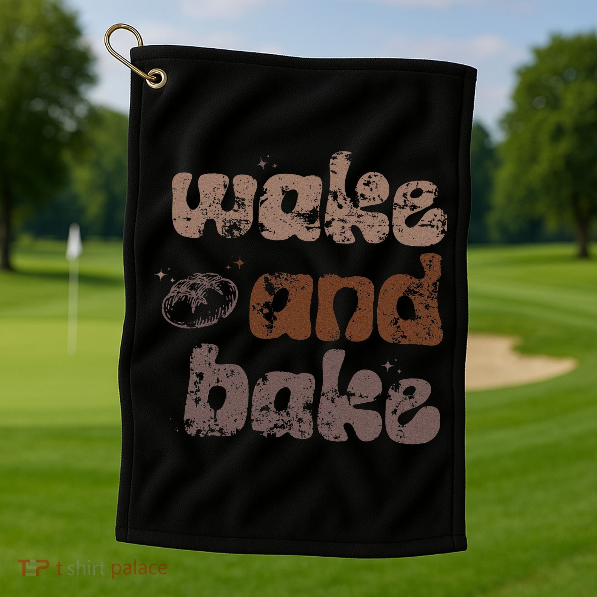 Retro Wake And Bake Funny Sourdough Starter Bread Baking Golf Towel