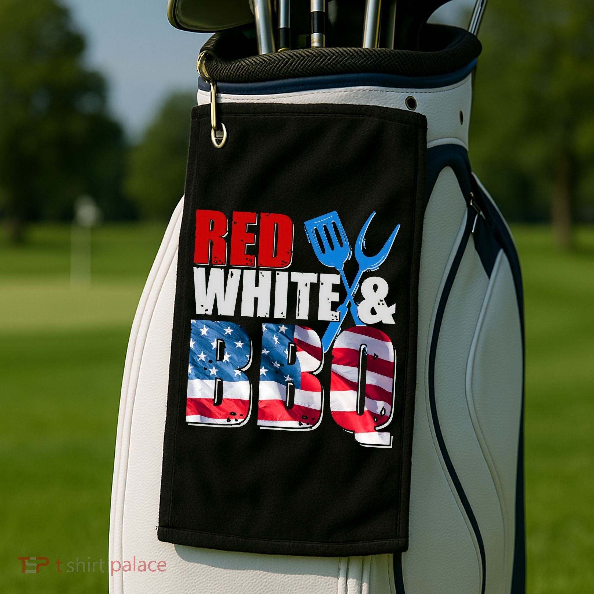 Red White And BBQ American USA Flag Golf Towel