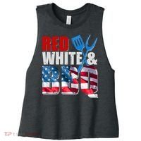 Red White And BBQ American USA Flag Women's Racerback Cropped Tank thumb 0