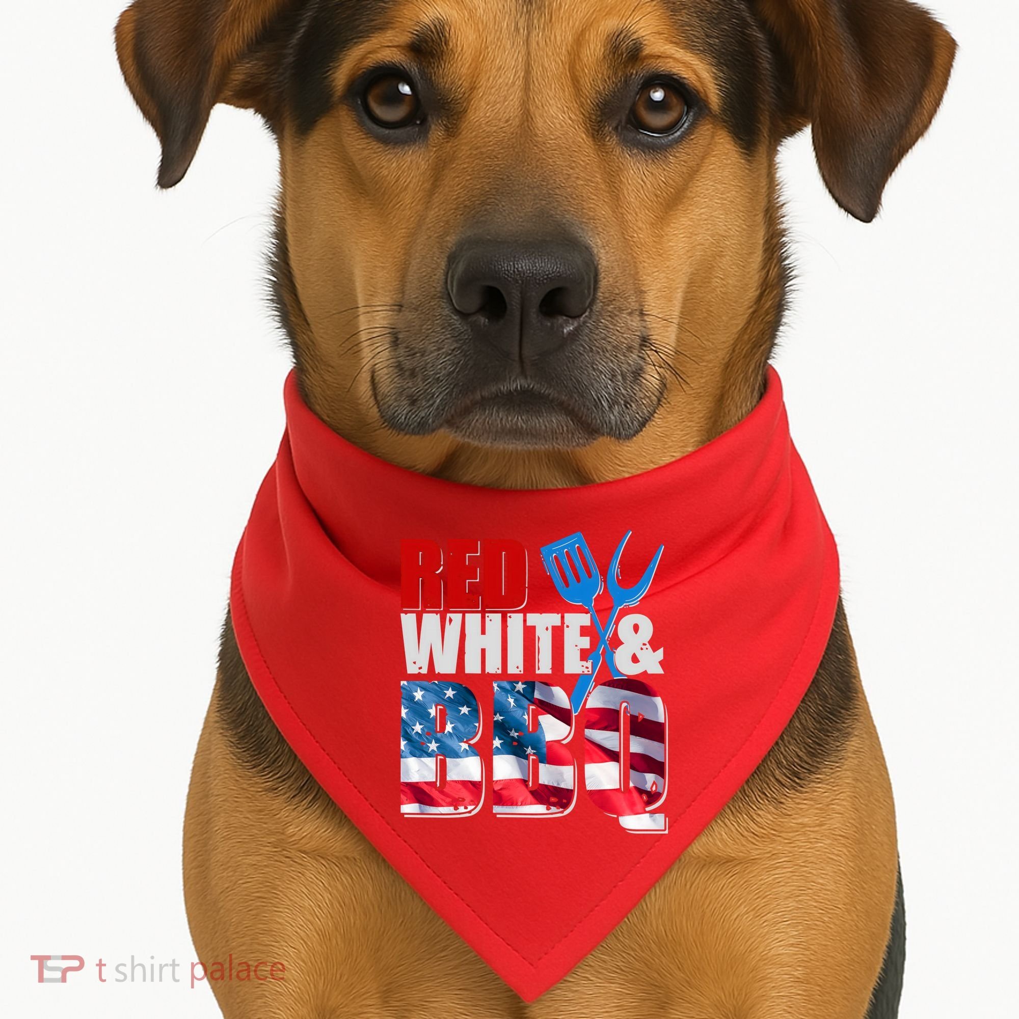 Red White And BBQ American USA Flag USA-Made Doggie Bandana