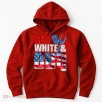 Red White And BBQ American USA Flag Hoodie thumb 0