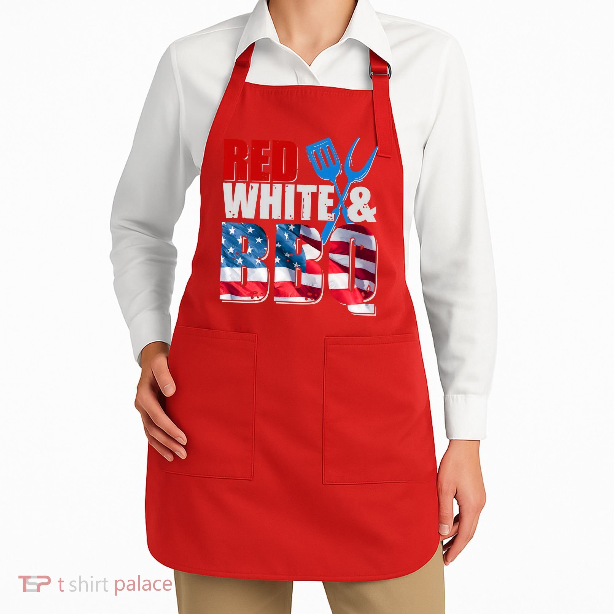 Red White And BBQ American USA Flag Apron