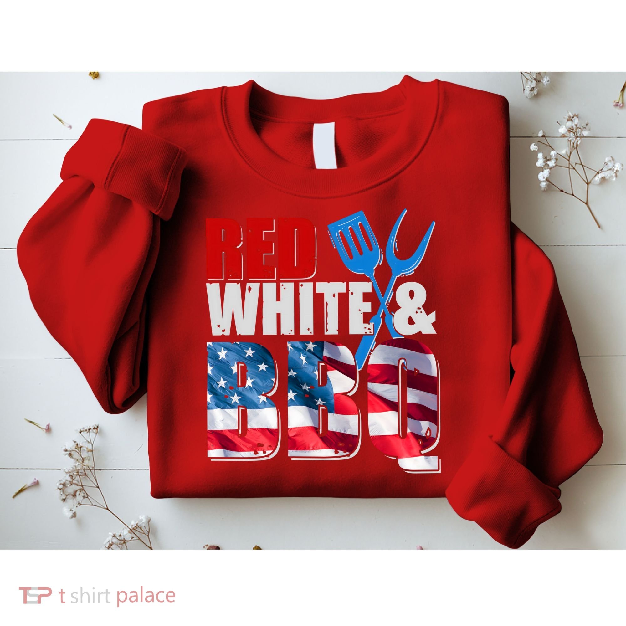 Red White And BBQ American USA Flag Sweatshirt