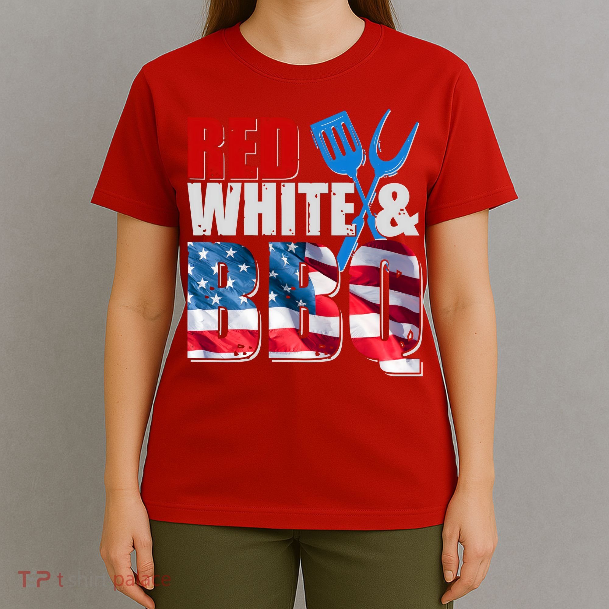 Red White And BBQ American USA Flag T-Shirt