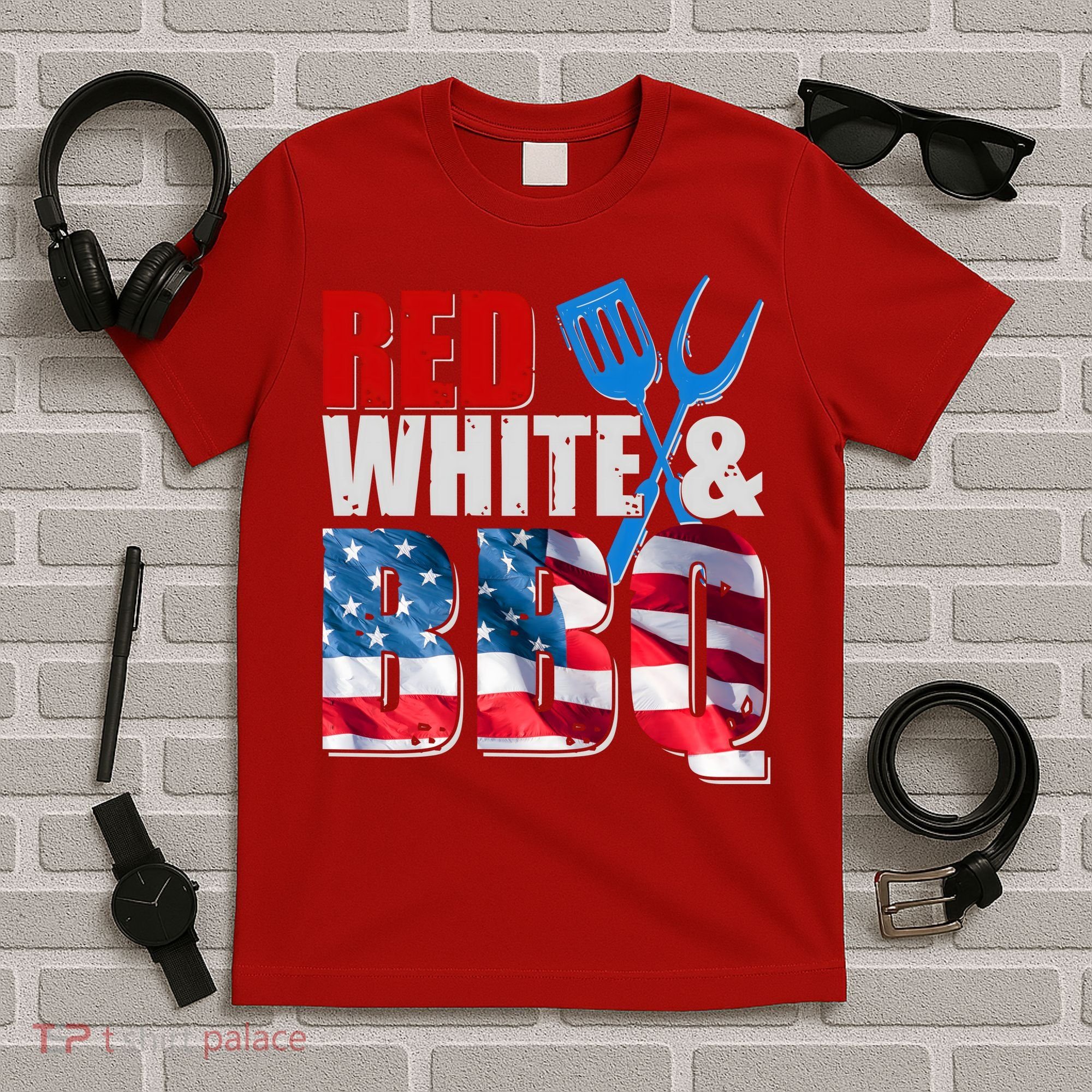Red White And BBQ American USA Flag T-Shirt
