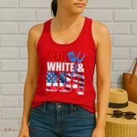 Red White And BBQ American USA Flag Women's Tank Top thumb 2