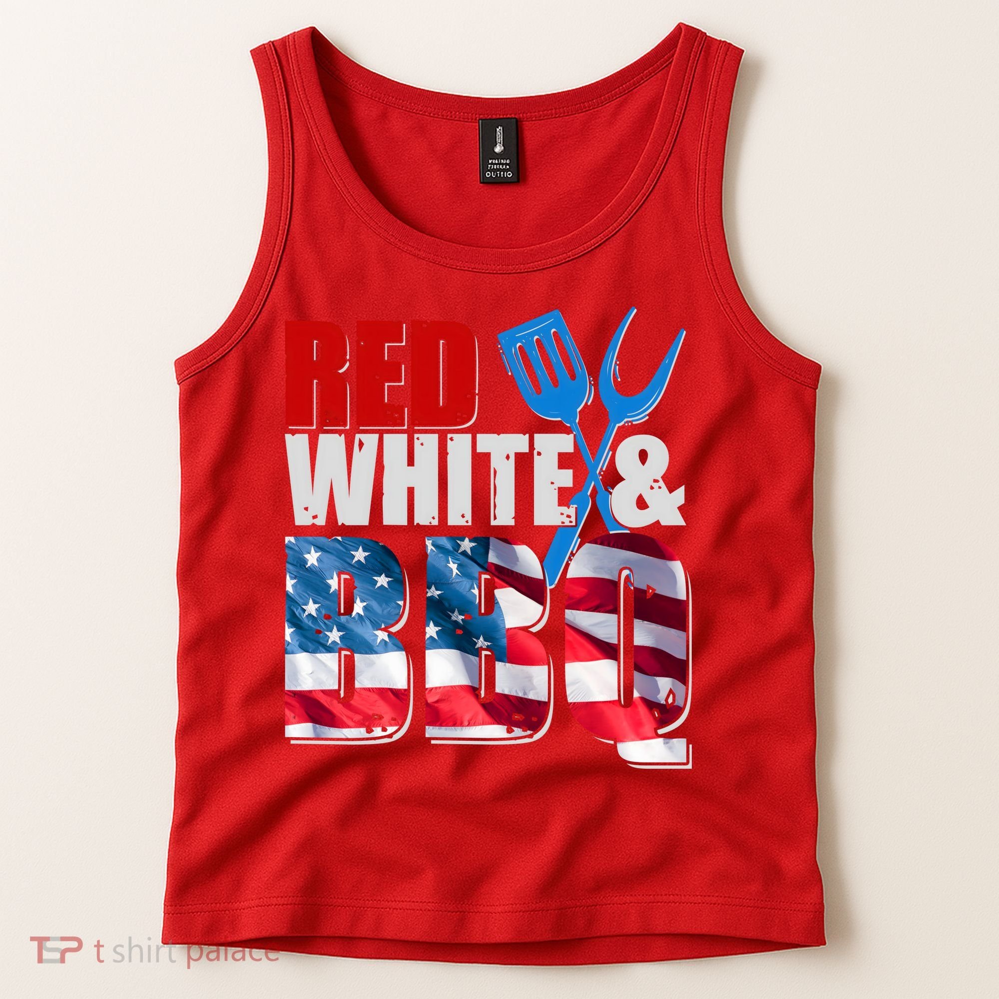 Red White And BBQ American USA Flag Tank Top