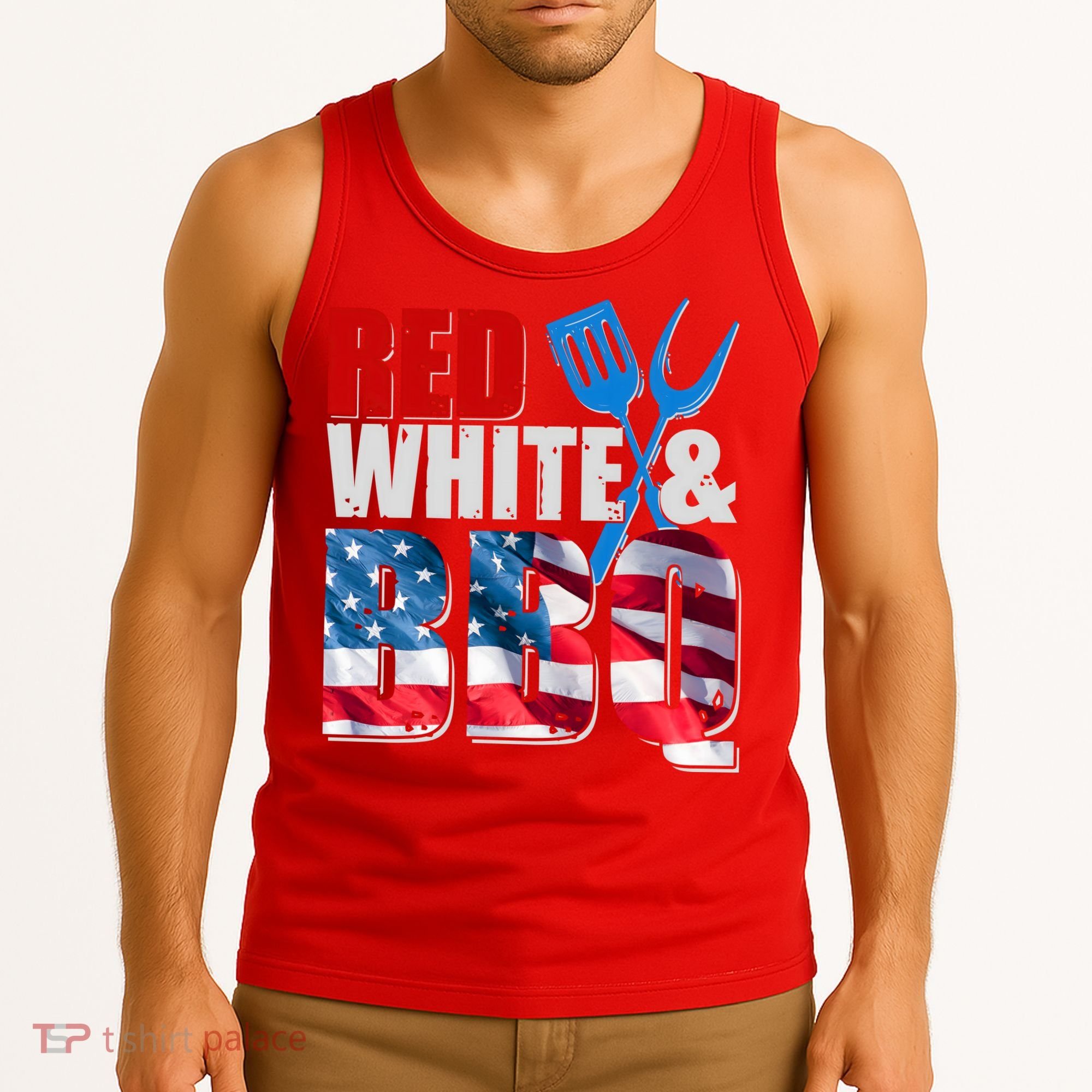 Red White And BBQ American USA Flag Tank Top