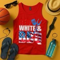 Red White And BBQ American USA Flag Tank Top thumb 4