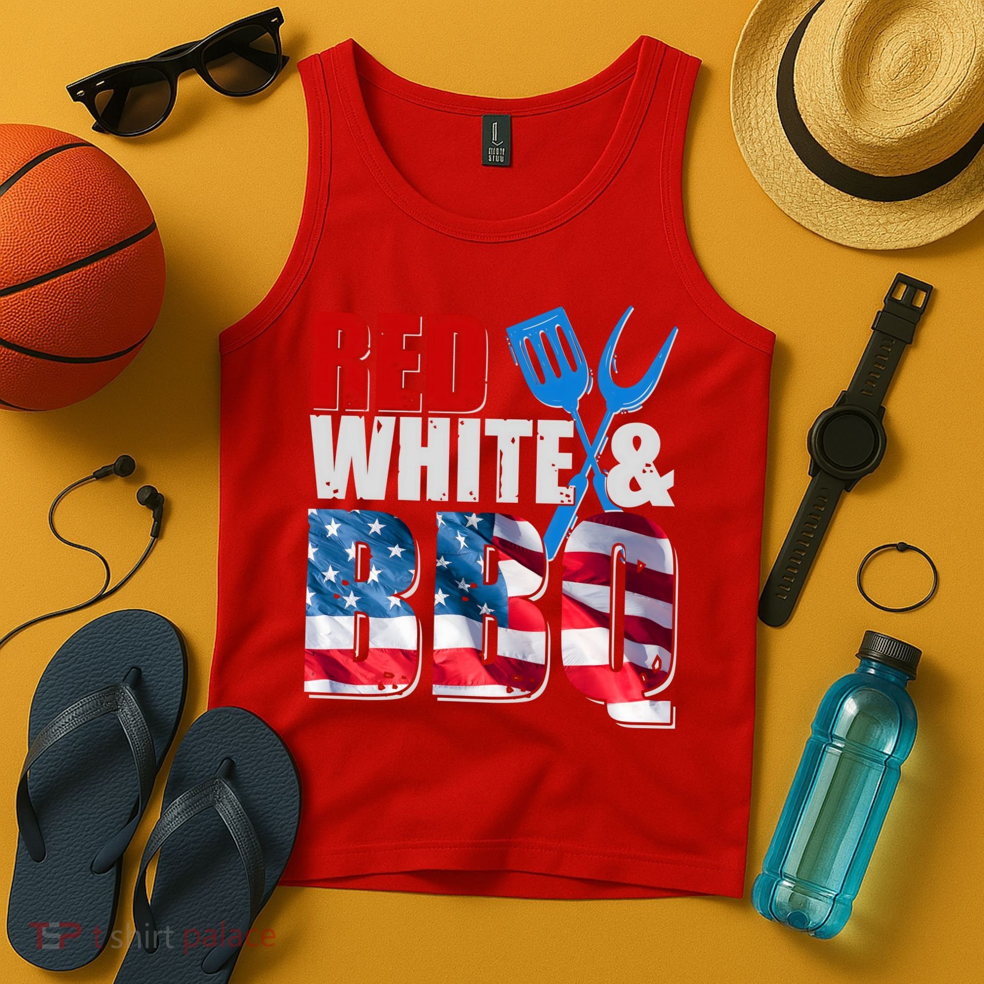 Red White And BBQ American USA Flag Tank Top