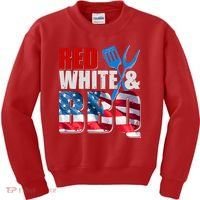 Red White And BBQ American USA Flag Kids Sweatshirt thumb 0