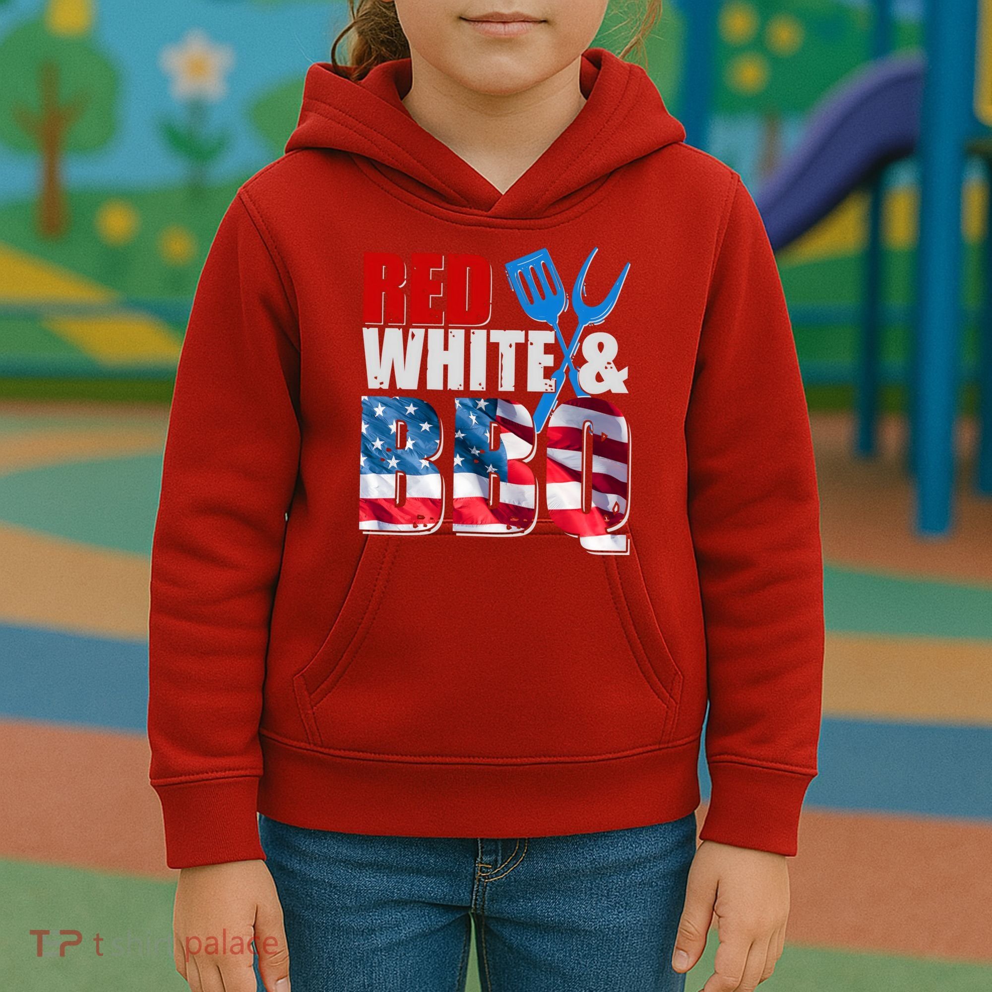 Red White And BBQ American USA Flag Kids Hoodie