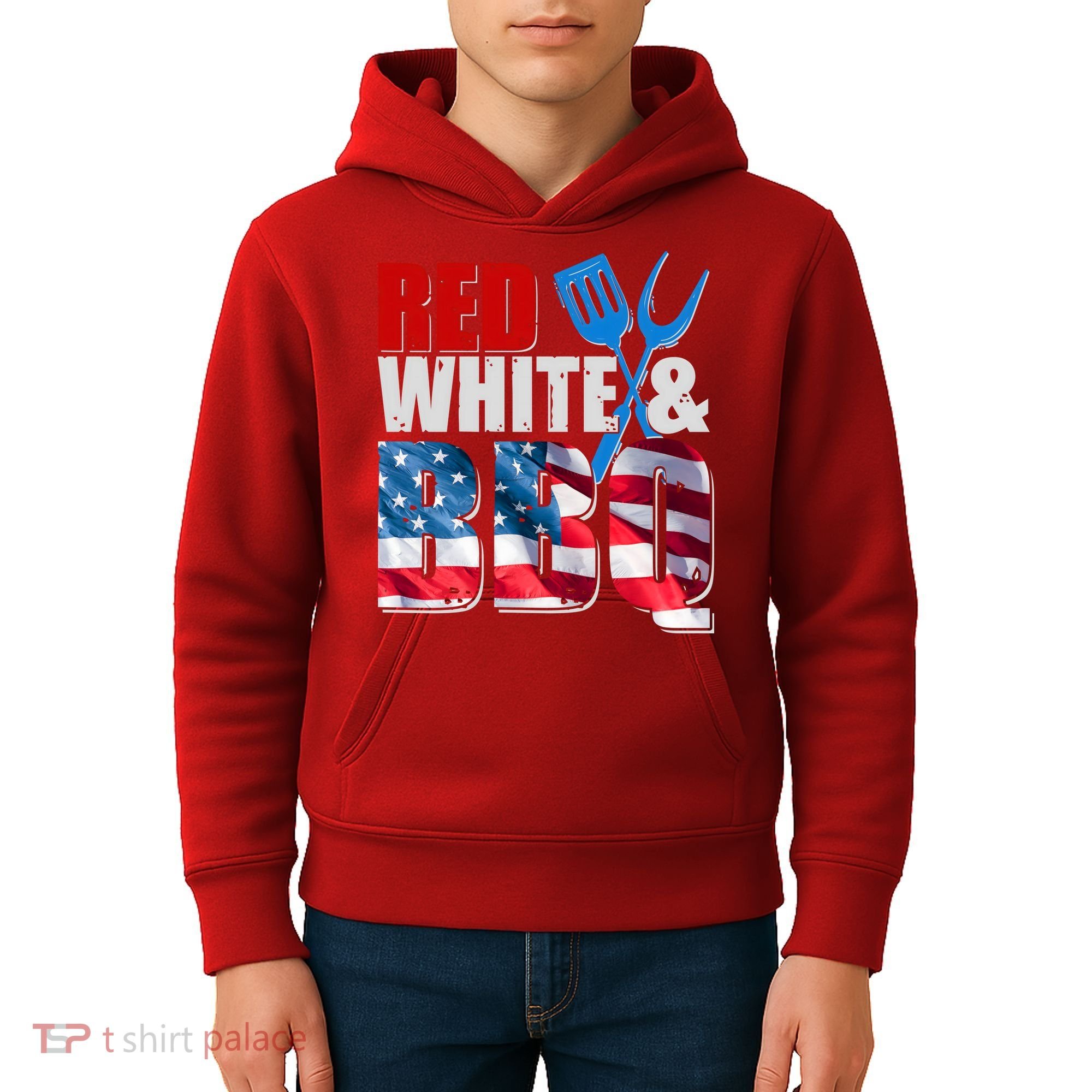 Red White And BBQ American USA Flag Kids Hoodie
