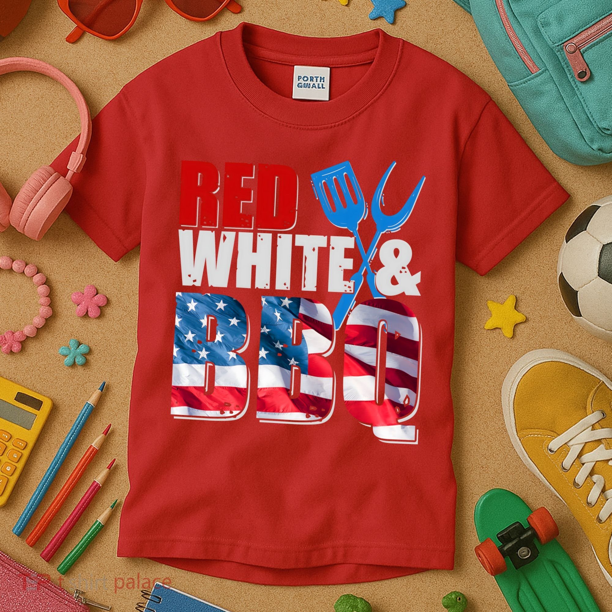 Red White And BBQ American USA Flag Kids T-Shirt